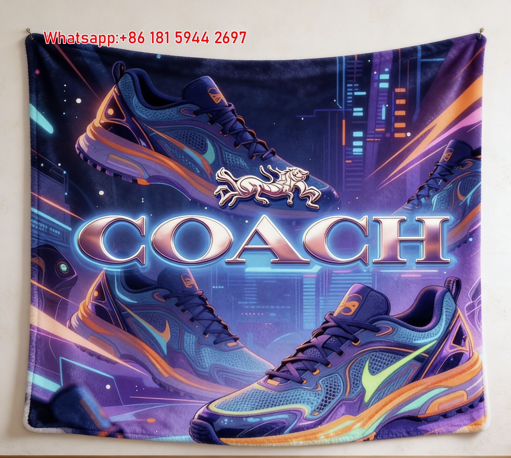 Coach Cyberpunk Neon Sneakers Flannel Throw Blanket for Sofa and Wall Decor C380